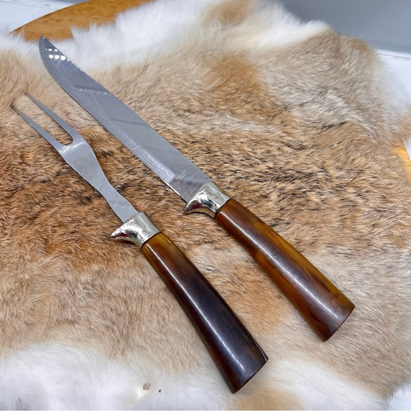 Vintage Knife & Fork Carving Set w/ Bakelite Handles Sheffield England Stainless - Picture 3 of 10